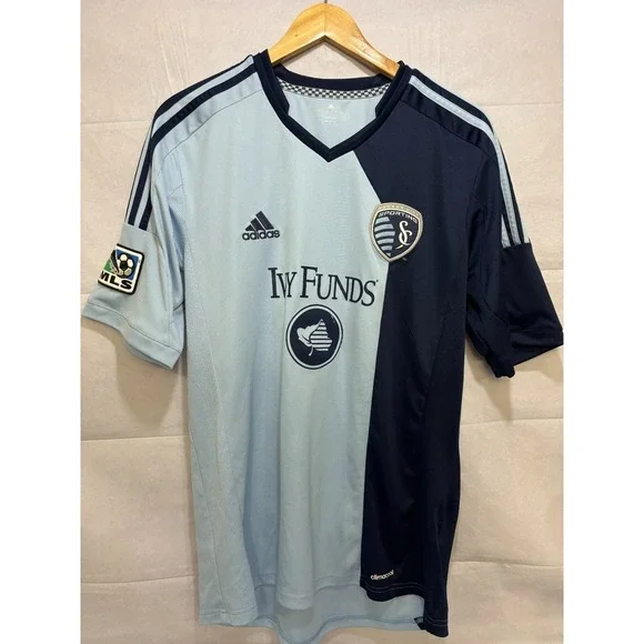 Sporting Kansas City 2013 MLS Adidas Soccer Jersey Climacool Two Tone Blue Large - Picture 1 of 7